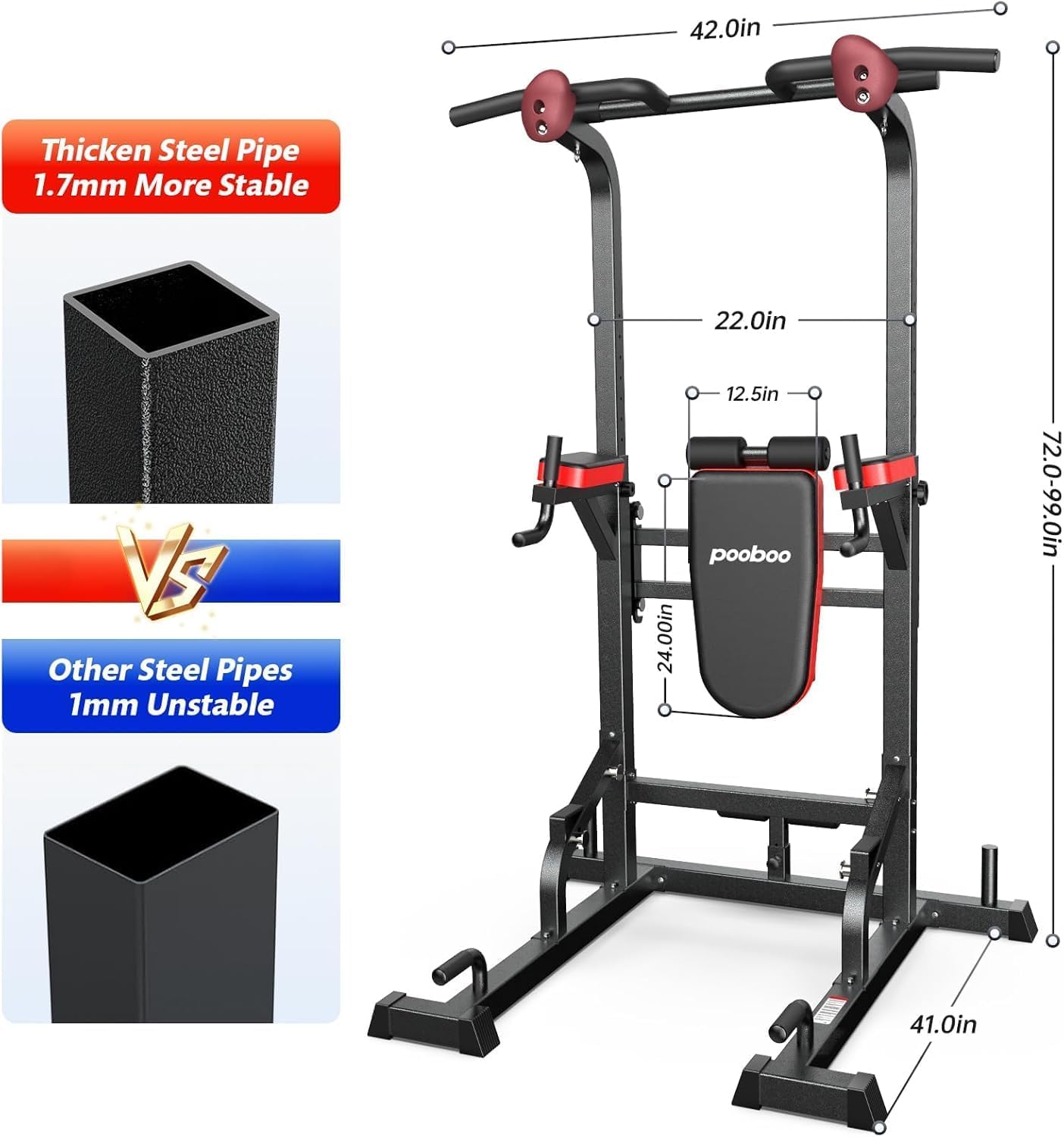 Power Tower Dip Station Pull Up Bar for Fitness Home Gym Workout,Multi-Function Adjustable Height Fitness Strength Training Exercise Equipment,with Power Elastic Ropes