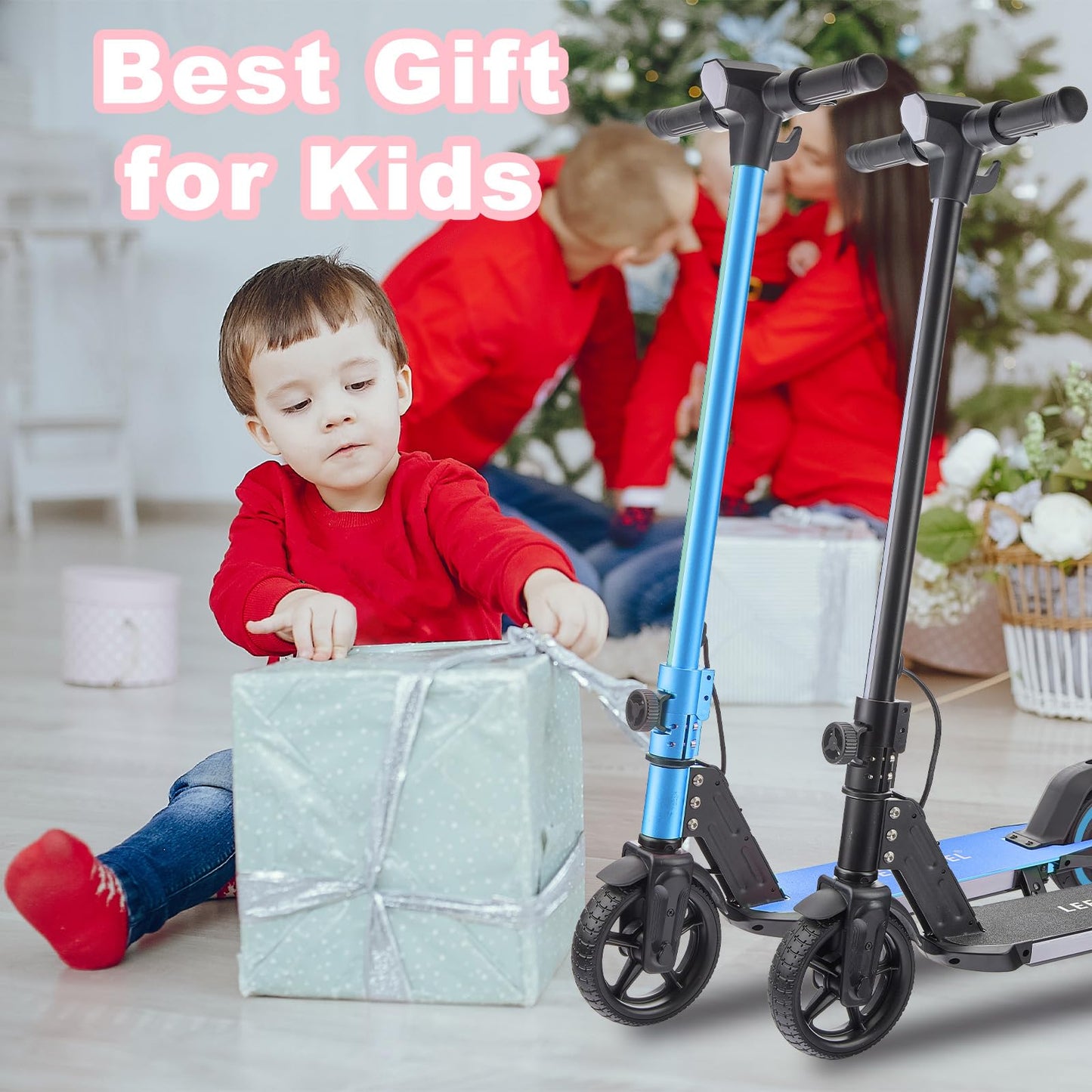 Electric Scooter for Kids Ages 6-14, 150W Motor, 4/7/11 Mph, 60 mins Ride Time, Adjustable Speed, LED Display, Colorful Lights, Electronic Brake, Foldable Kids Electric Scooter ，UL2272 Certified(Blue)