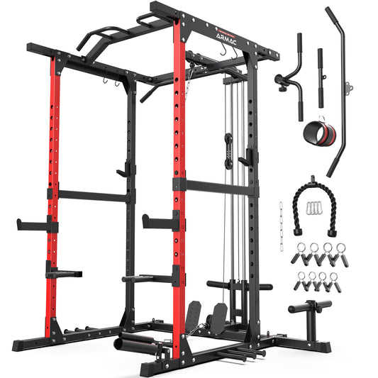 ARMAC Power Cage,1500lbs Multi-Function Power Rack with Adjustable Cable Crossover System and More Training Attachment (black)