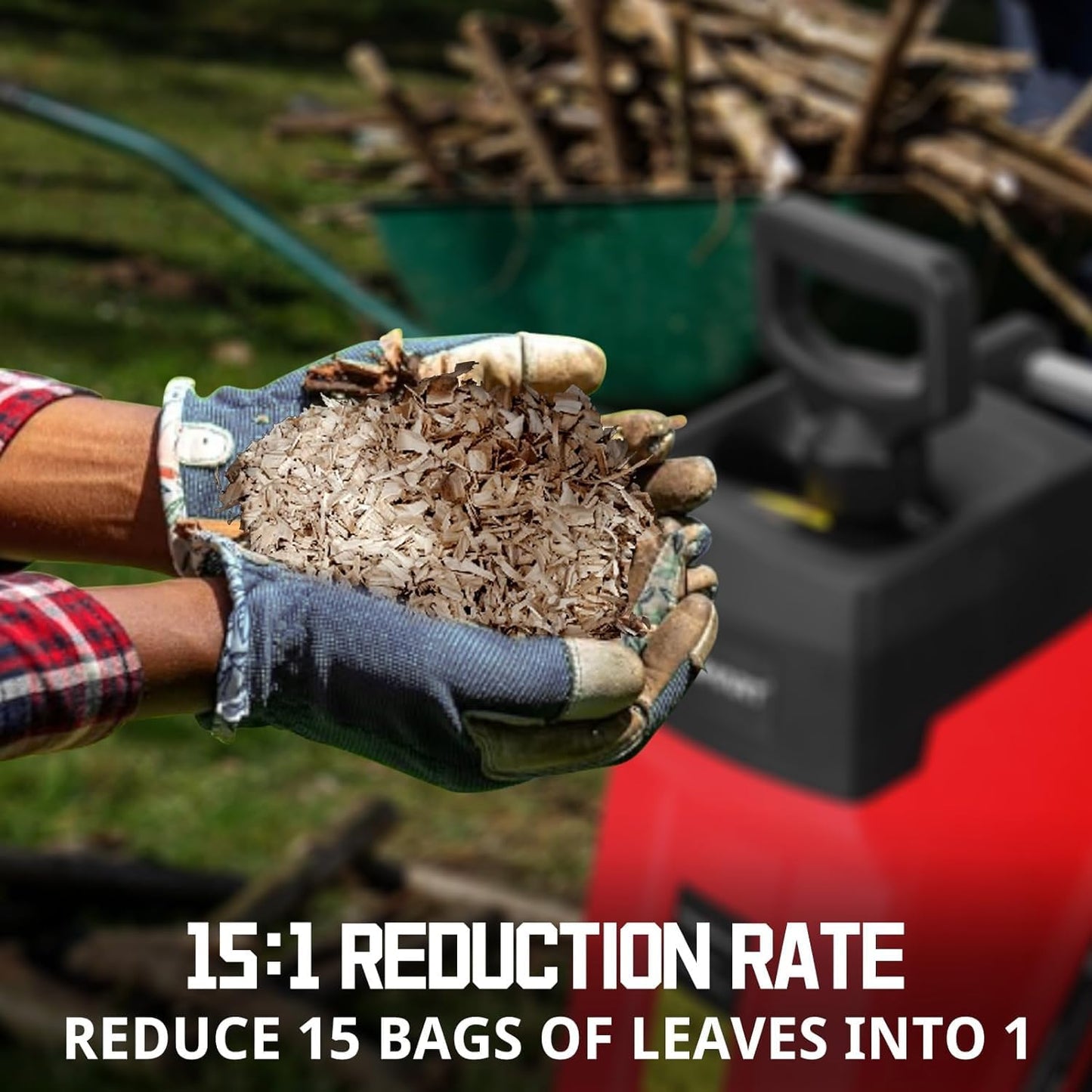 PowerSmart 120V 15A Corded Electric Wood Chipper, Shredders with 45mm Branch Capacity, Collection Bag for Garden