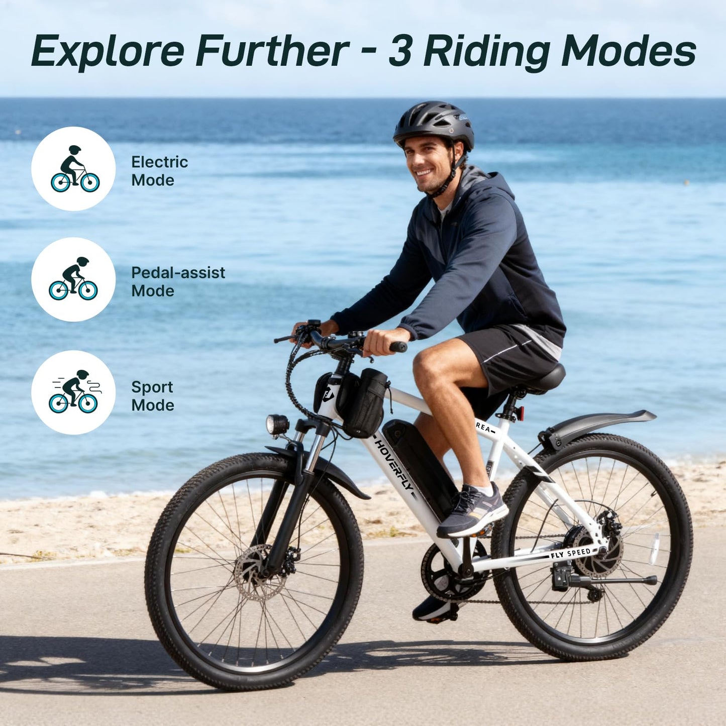 Hoverfly OUREA 26" Electric Bike for Adults, 750W Peak Motor Mountain Ebike, Max 20MPH, Up to 40 Miles, UL2849 Certified, 7-Speed, Removable Battery, Shock Absorber, Electric Bicycle for Commuting