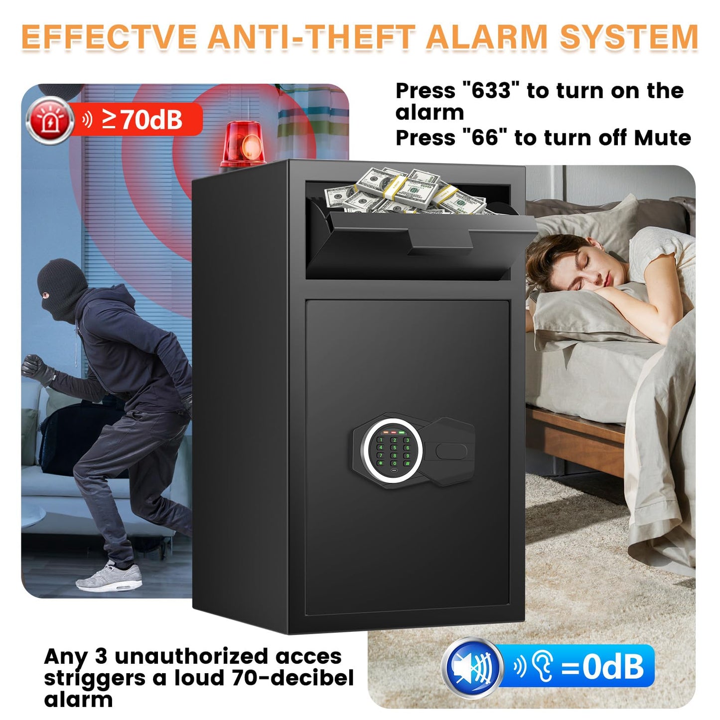 2.7 Cubic Drop Slot Safes for Money Jewelry, Drop Safe for Business with Combination Lock and Key, Mute Function,Depository Safe for Money Jewelry Home Business Office
