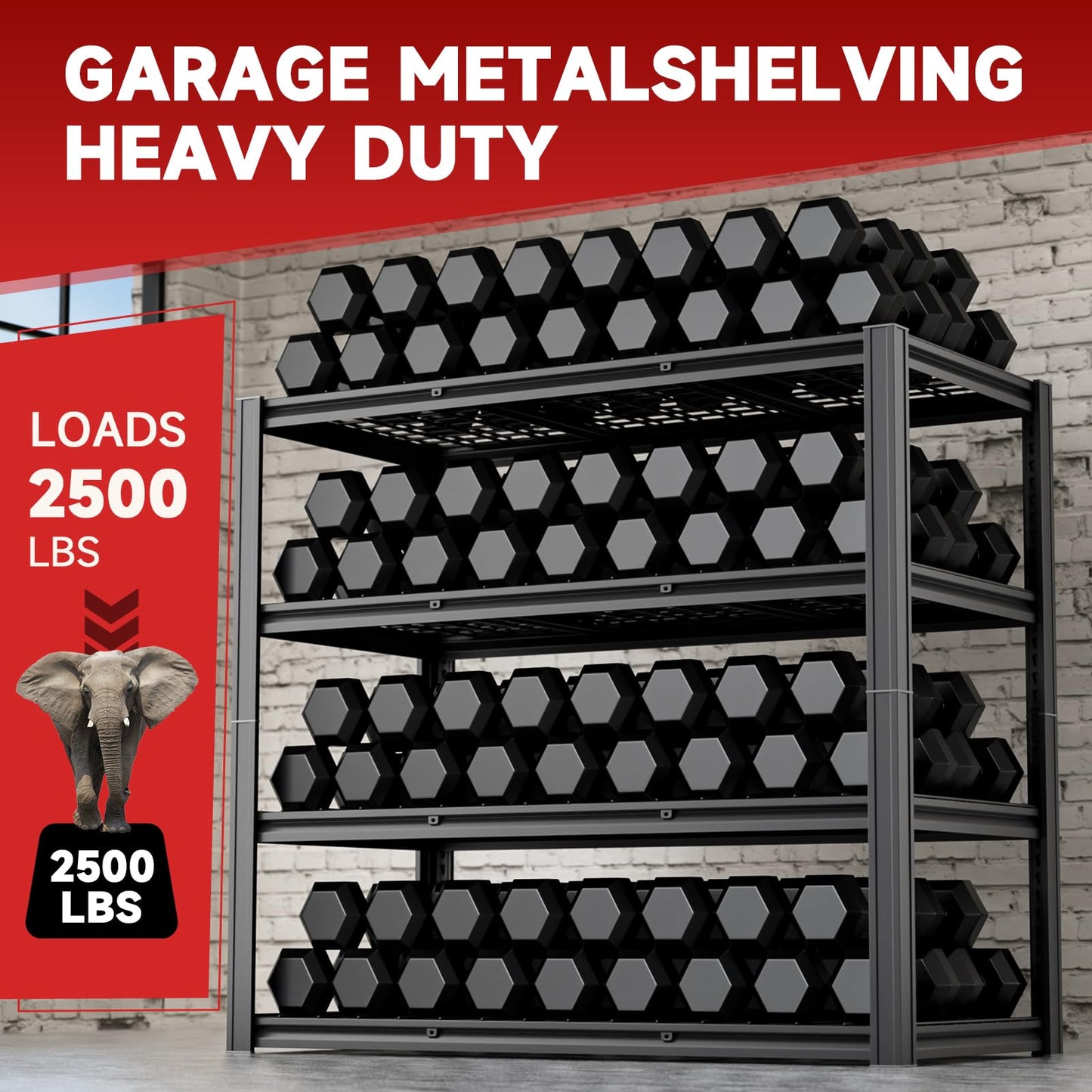 cynnda 4-Tier 60”W Garage Shelving Heavy Duty 2500LBS Garage Storage Rack 60" W Basement Warehouse Storage Shelves Units Adjustable Metal Shelf for Garages(Black)