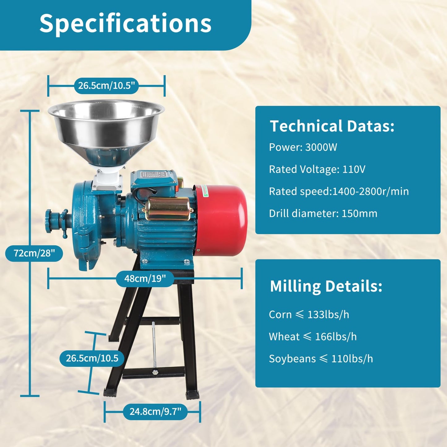 Snowtaros Electric Grain Mill Grinder 3000W 110V
