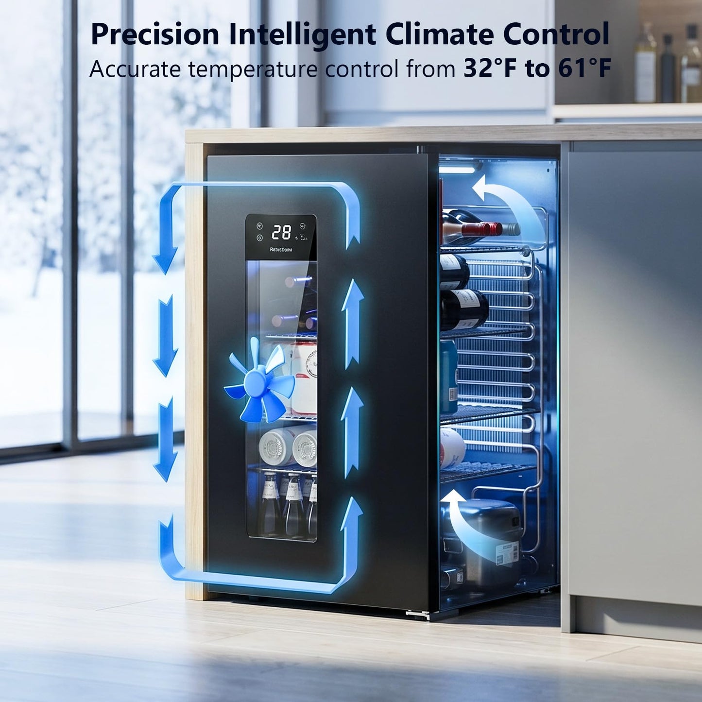 COWSAR 3.2 Cu. Ft. Beverage Refrigerator, 130-Can Beer Cooler with Digital Temperature Control (20°F–50°F), Glass Door, Adjustable Shelves, LED Lighting, for Home, Office & Bar, Black