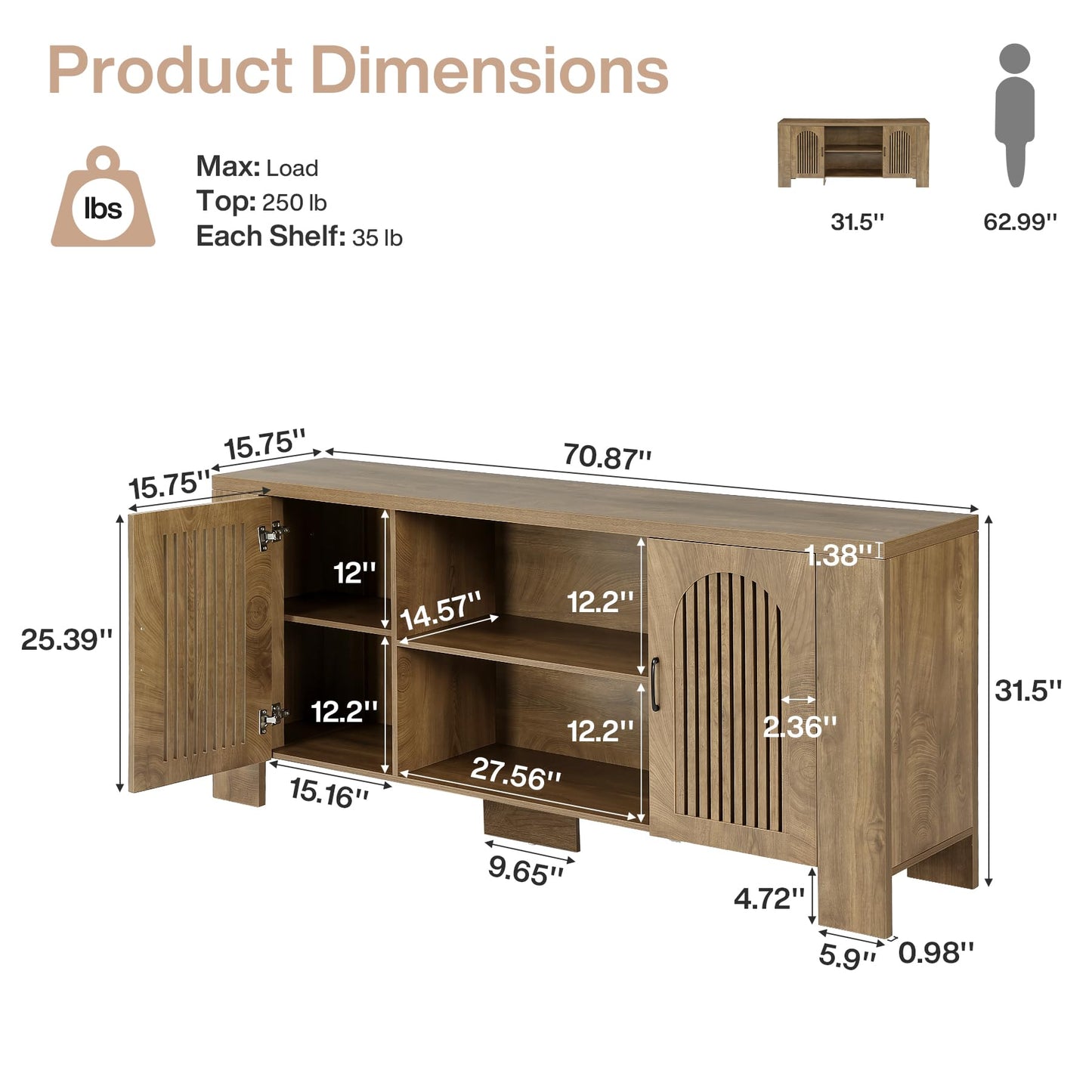 Tribesigns 70.8" Long TV Stand for 65/70/75 Inch TVs, Wood Large Entertainment Center with Storage Cabinets & Shelves, Modern Minimalist TV Console for Living Room, Bedroom, Apartment, Brown