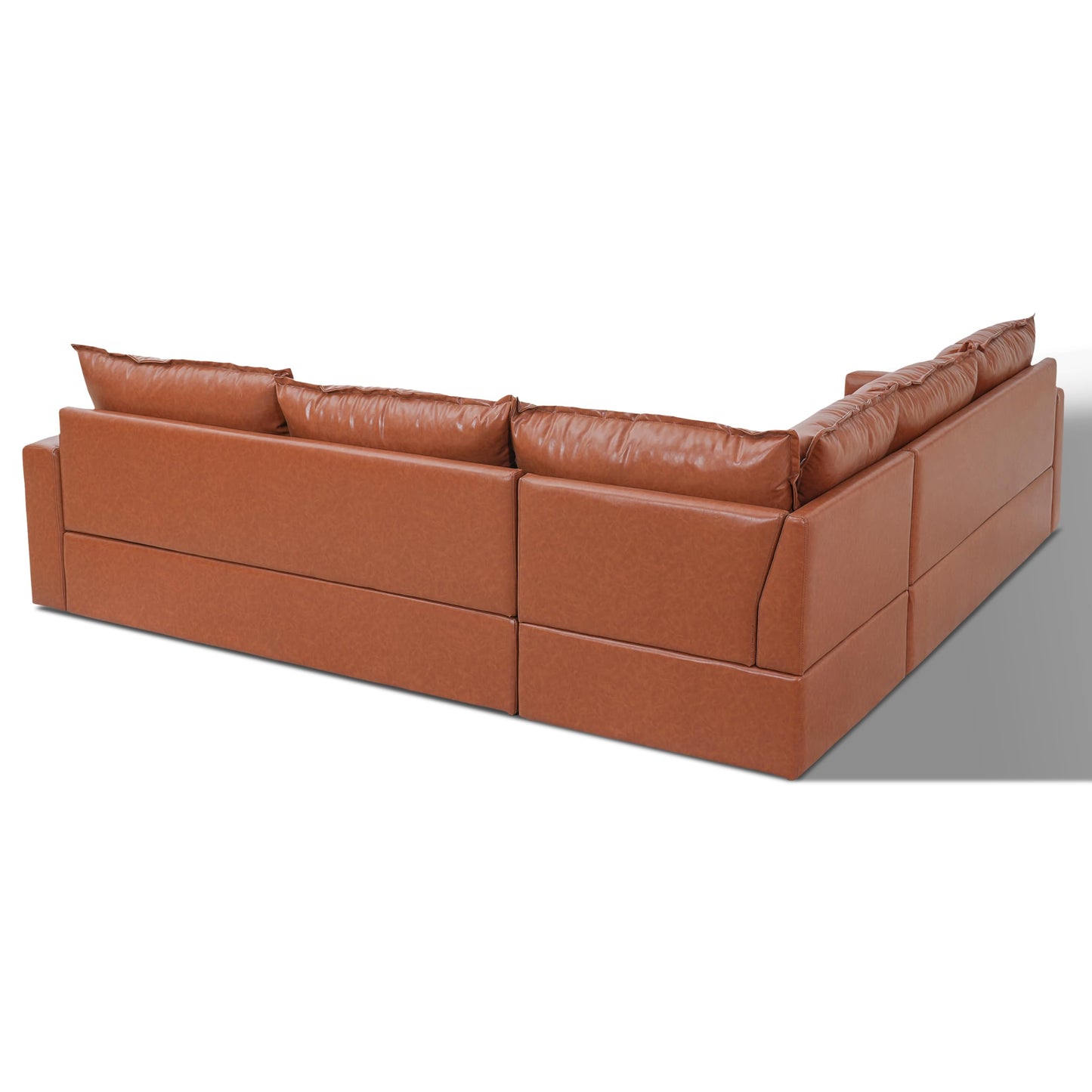 Christopher Knight Home Ruben Faux Leather 4-Seater Modular Sectional Sofa Couch with Wooden Frame, Modern L-Shaped Sofa Set for Living Room, Upholstered Cloud Couch with Back Pillows, Brown