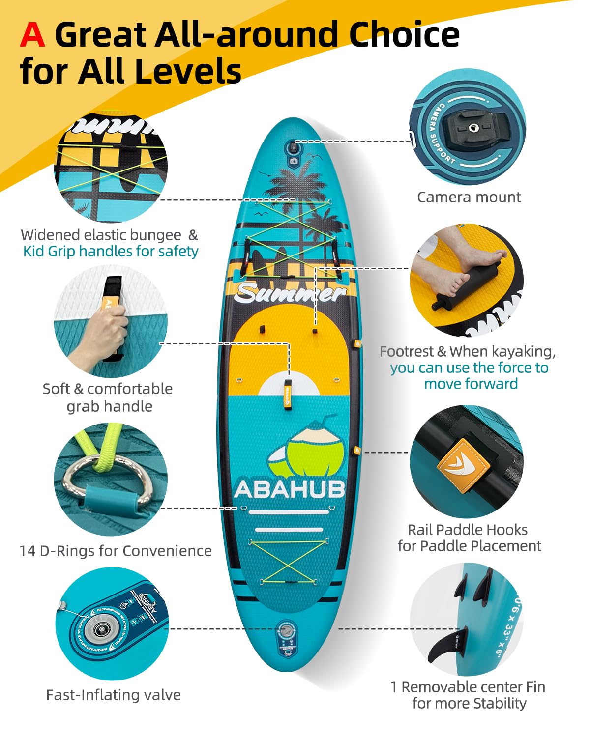 Abahub Inflatable SUP, Wide 10'6" x 31"/34" iSUP,Dark Green Standup Paddleboard with Adjustable SUP Kayak Paddle, for Yoga, Paddle Board, Kayaking, Surf, Canoe, Fishing