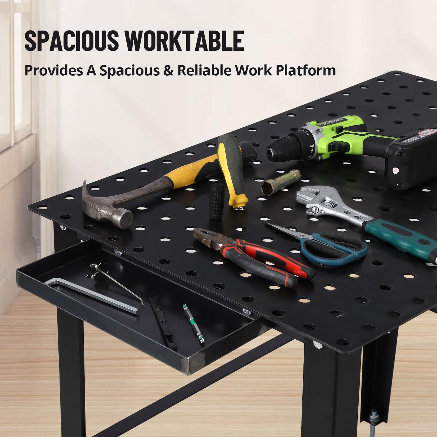 36"x24" Welding Table - Heavy Duty 1200LB Capacity Steel Workbench with Locking Casters, 5/8" Fixture Holes & Tool Tray, Portable Welding Work Table for Garage, Shop