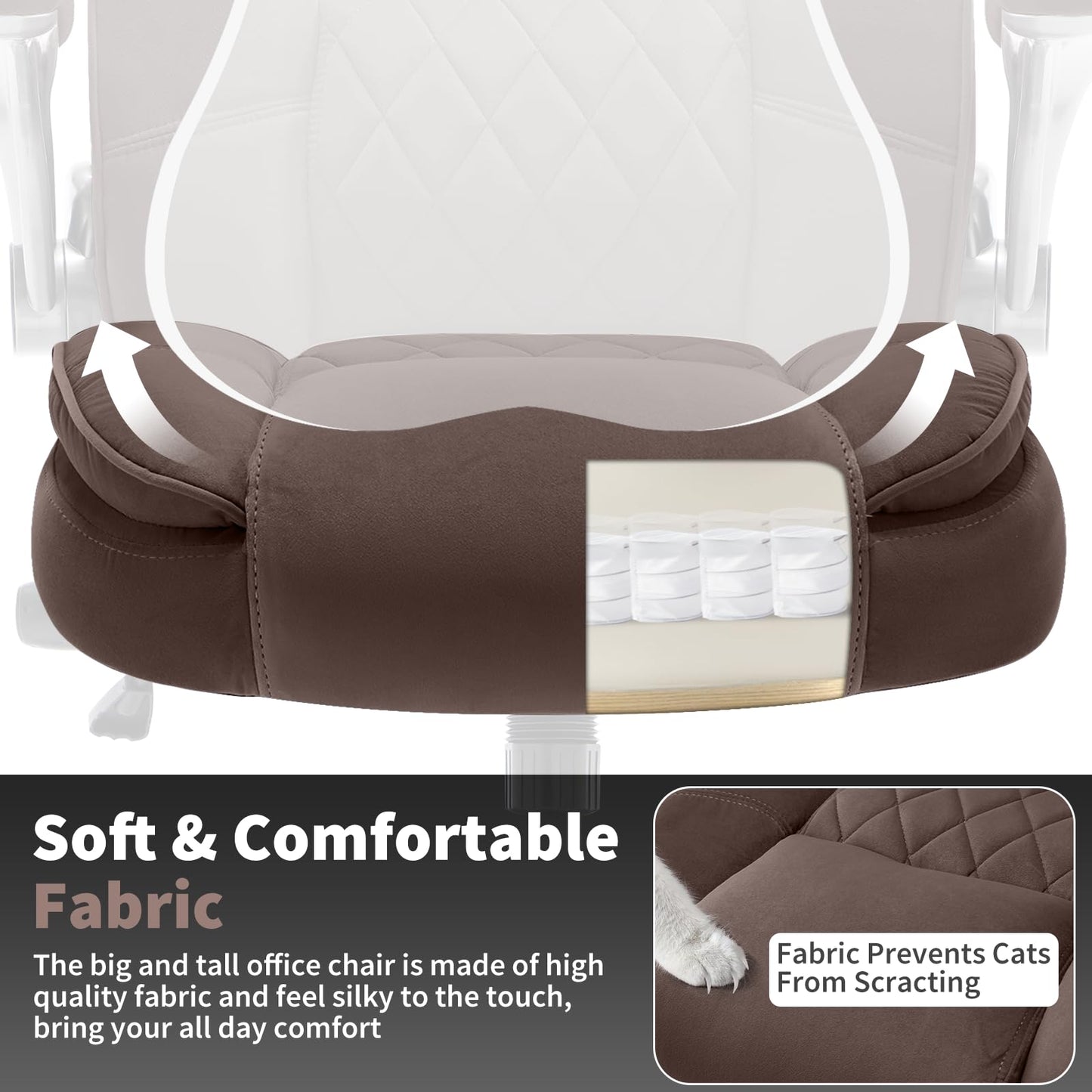 Fabric High Back Office Chair with Lockable Quiet Casters, Thick Padded Ergonomic Computer Chair- Adjustable Lumbar Support & Flip-Up Arms, Wide Executive Desk Chair for Back Pain, 400LBS Capacity