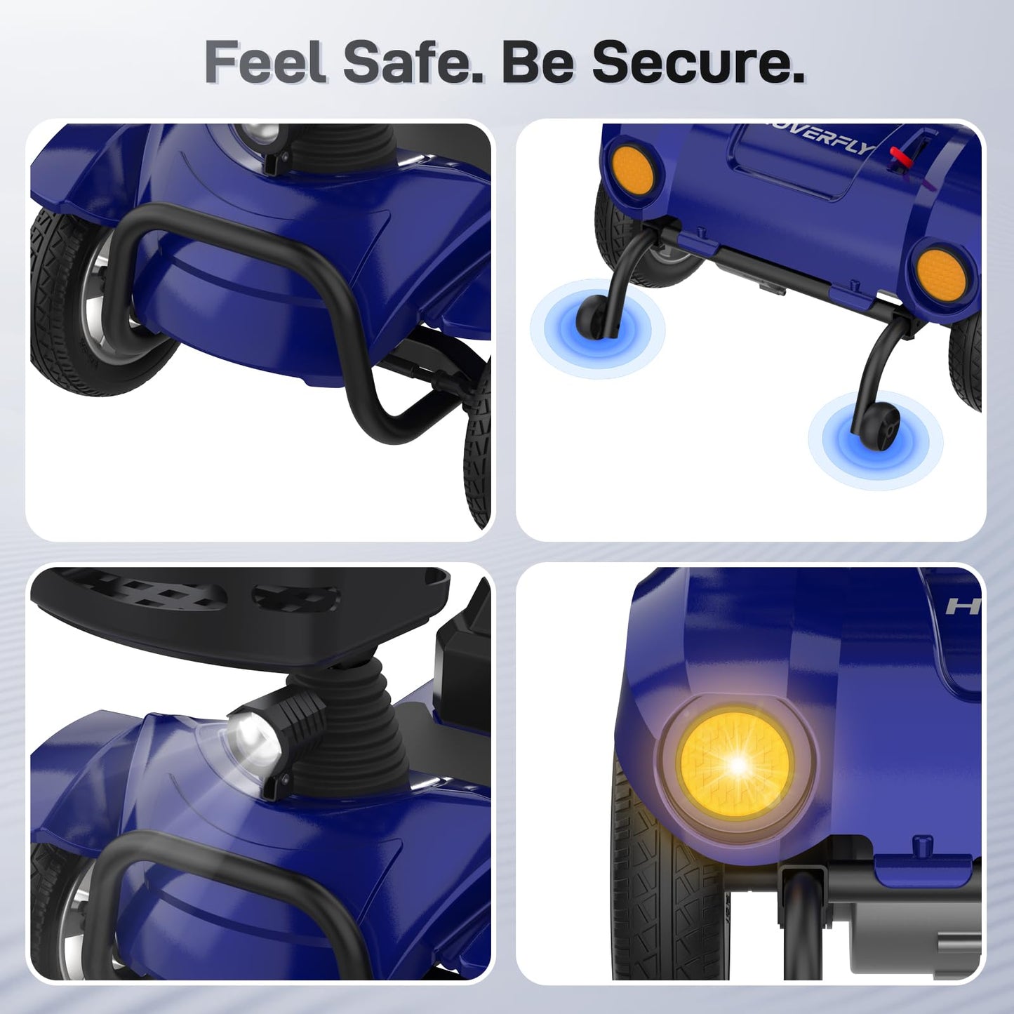 Hoverfly T4 Mobility Scooter for Seniors, Max 12.4-Mile Range & 3.7 mph, 3-Position Seat & Anti-slip Rear Wheel, Removed Battery&Quick Fold Design, Solid 9" Tire&330 lb Capacity, Ease of Assembly Blue