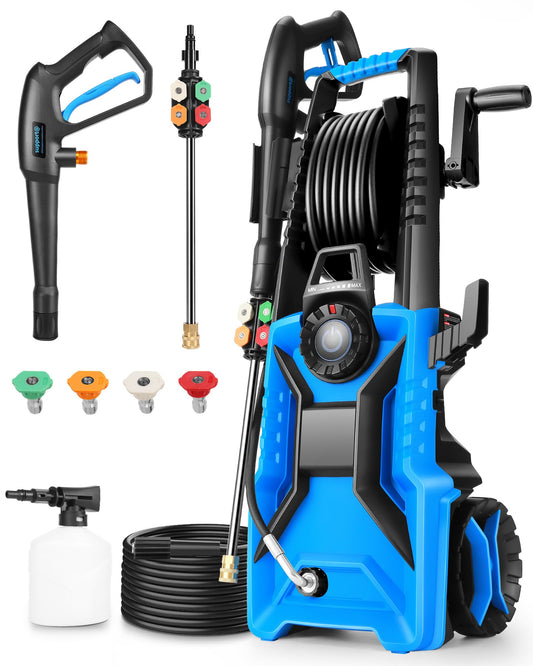 5000PSI Pressure Washer High Power Washer with 33ft Pressure Hose, 4 Nozzle and 500ml Soap Bottle for Cars/Fences/Driveways/Patios/Home Cleaning (Blue)