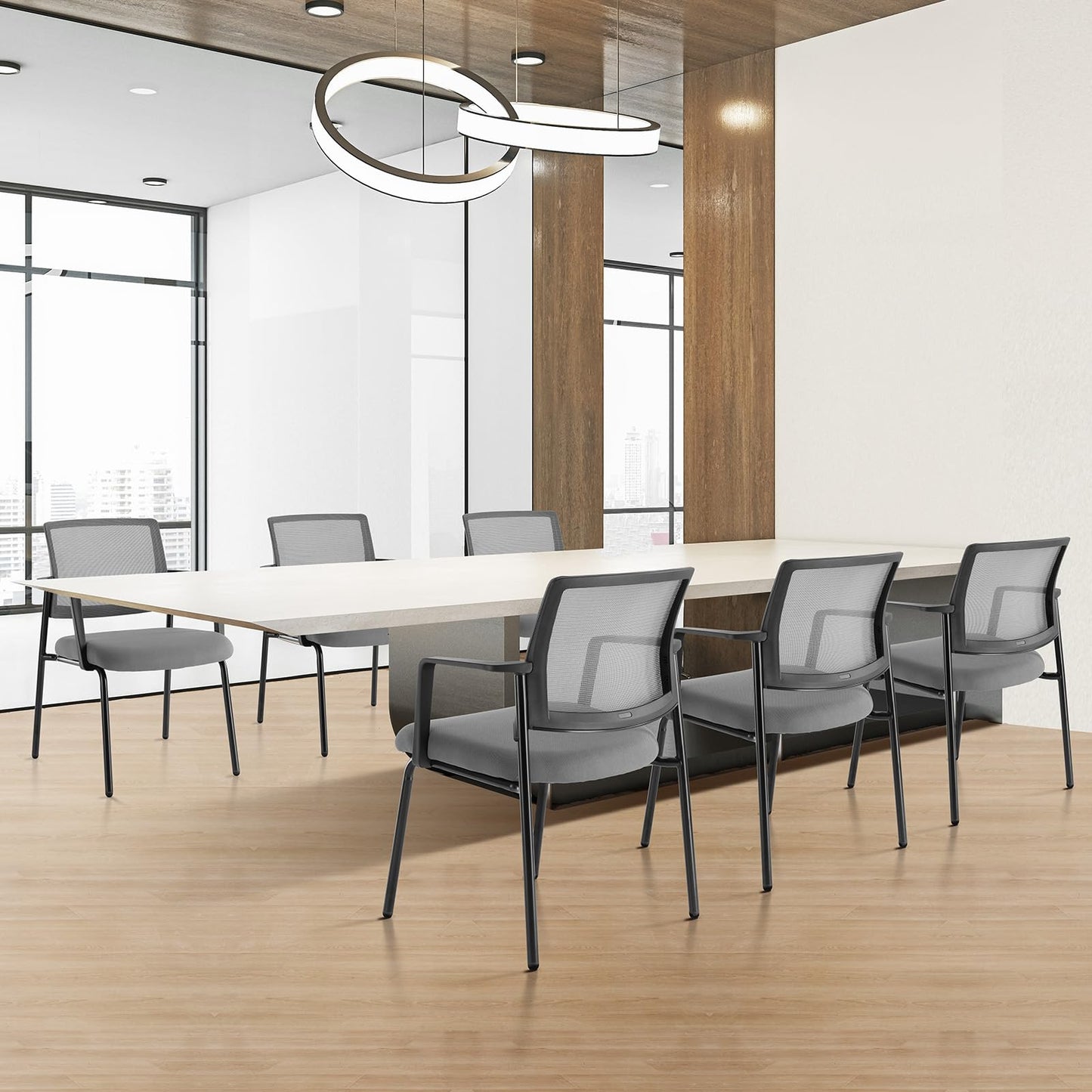 Sweetcrispy Stackable Mesh Guest Visitor Reception Chairs - Ergonomic Lumbar Support for Waiting Conference Meeting Room, Office School Lobby and Church, Space Saving, 4 Pack, Grey
