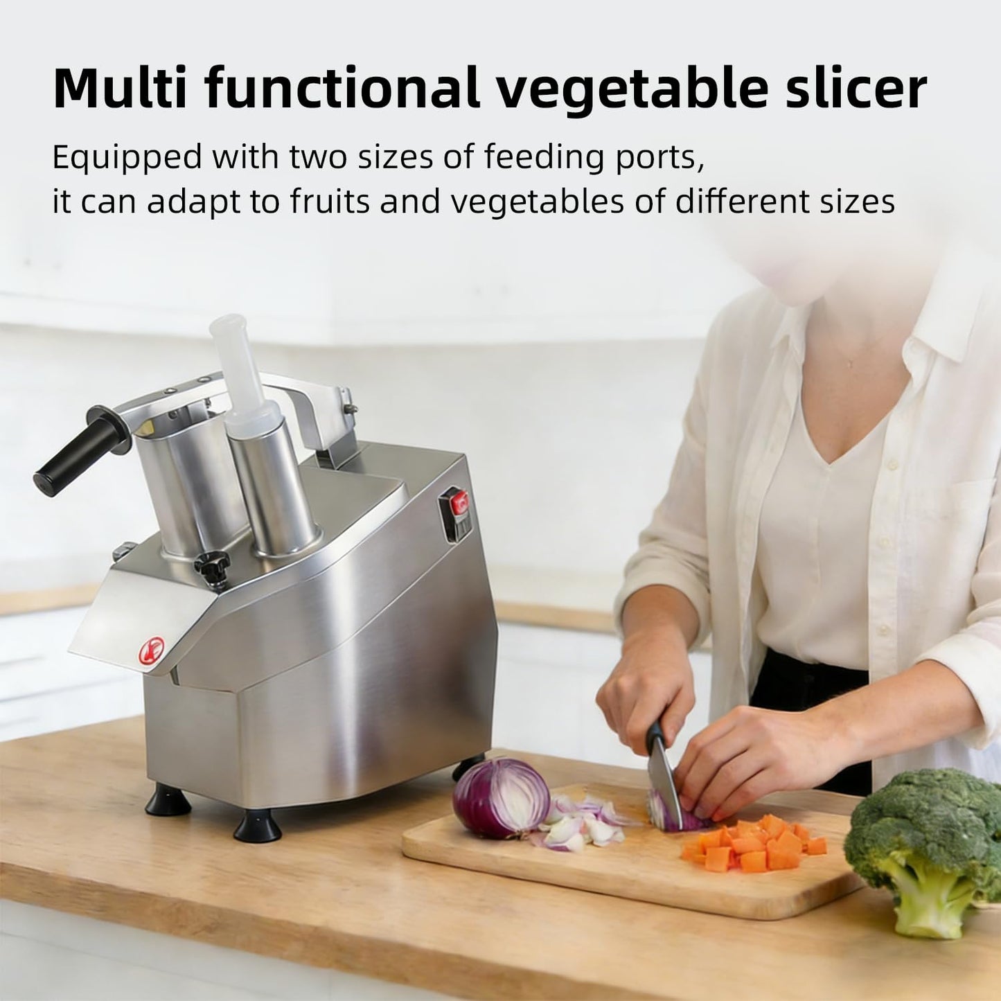 CHEF KEY Commercial Food Processor 550W, 2 Feeding Holes Electric Vegetable Slicer Shredder, 1600 RPM, 5 Blades for 3mm/4mm/7mm Shred, 2mm/4mm Slice, Ideal for Kitchen Restaurant Home Use