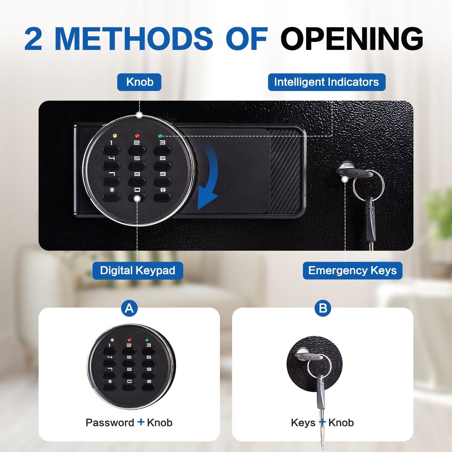 Safe Box, 1.9 Cubic Feet Security Home Safe Box, W/Electronic Digital Keypad, Dual Alarm System, LED Light, Adjustable Shelf, for Money,Documents, Jewelry, Home, Hotel Use, 15"D x 12.2W" x 17.7"H