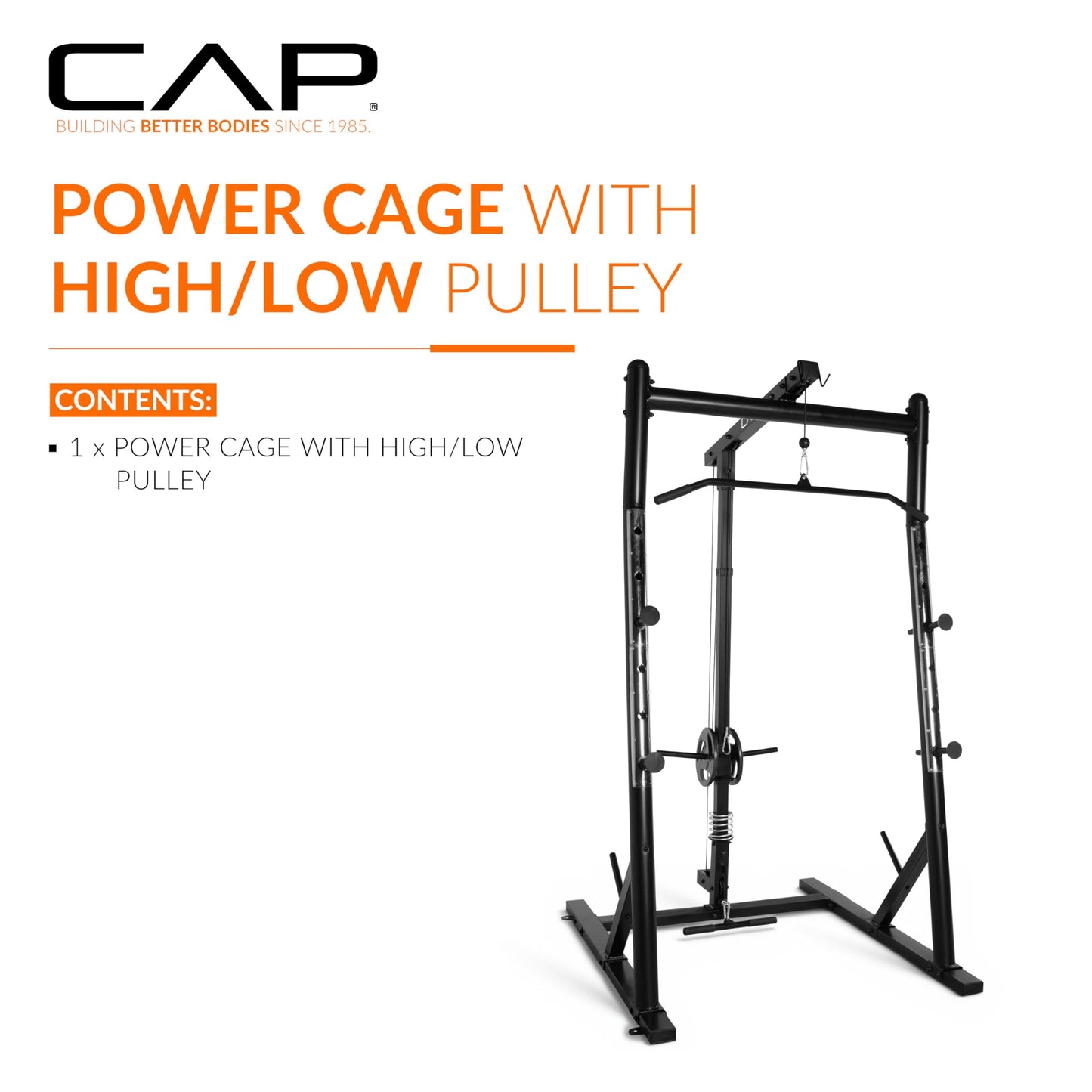 CAP Barbell Power Cage with High-Low Pulleys – Heavy-Duty Power Rack for Home Gym – Adjustable Gym Rack & Weight Cage with Pull Up Bar, Dip Station, and Plate Storage
