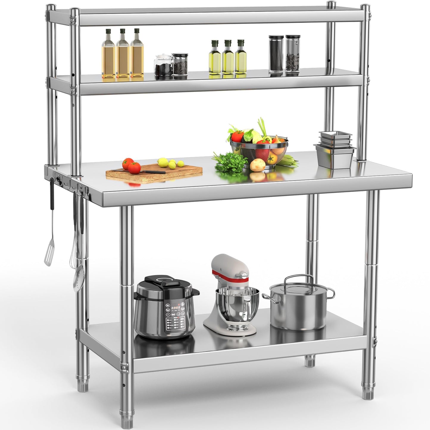 YITAHOME NSF Stainless Steel Work Table With Overshelves, 30" X 24" With 30" X 12" Shelf, Metal Prep Table for Home Kitchen Restaurant Garage Warehouse