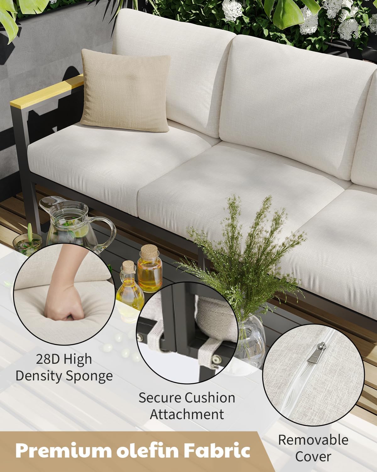 Aluminum Outdoor Patio Furniture - 1 Pcs Loveseat and Coffee Table, All-Weather Metal Modern Outside Furniture with Washable Thick Cushion for Balcony, Garden, Deck, Backyard, Beige