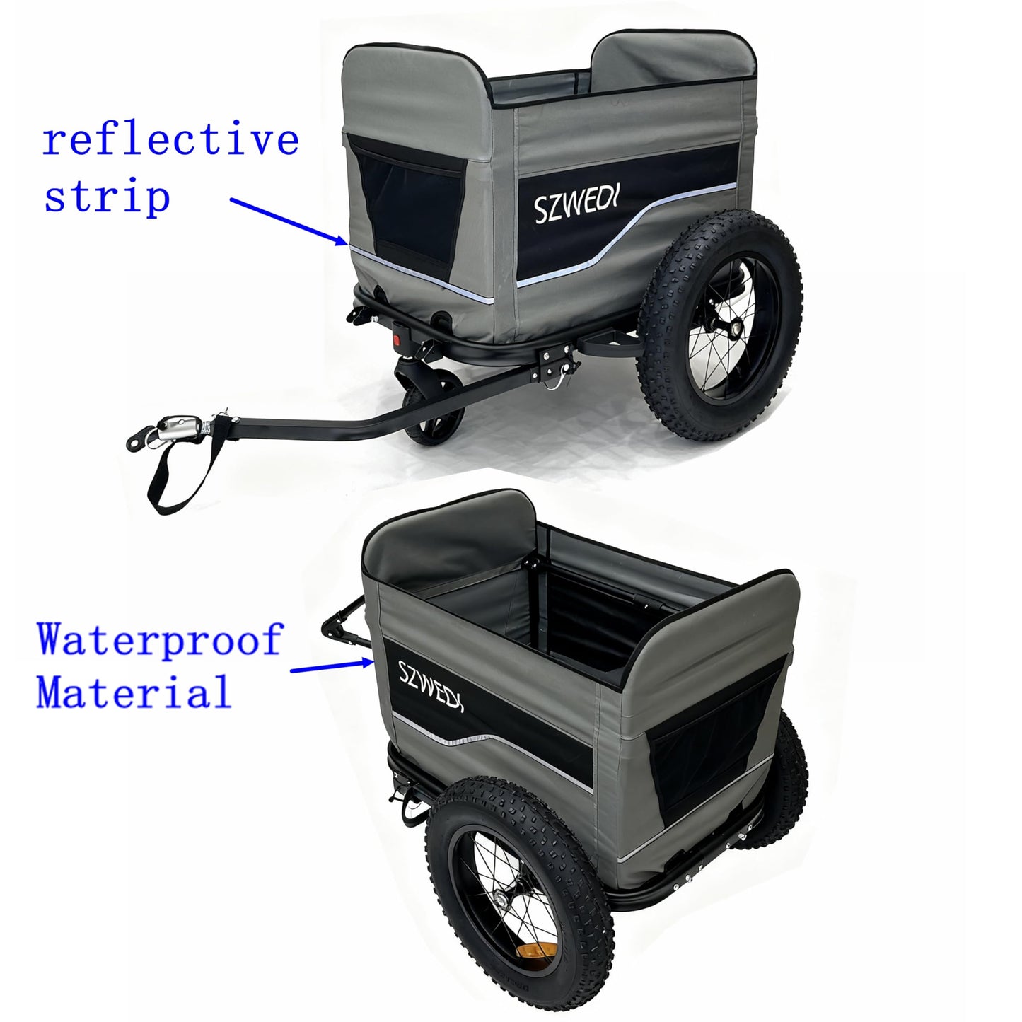 SZWEDI Bike Cargo Trailer&Hand Wagon,100 lbs Load Capacity, Heavy-Duty Bicycle Wagon Cart, Foldable Compact Storage & Quick Release with Universal Hitch, 16" Wheels