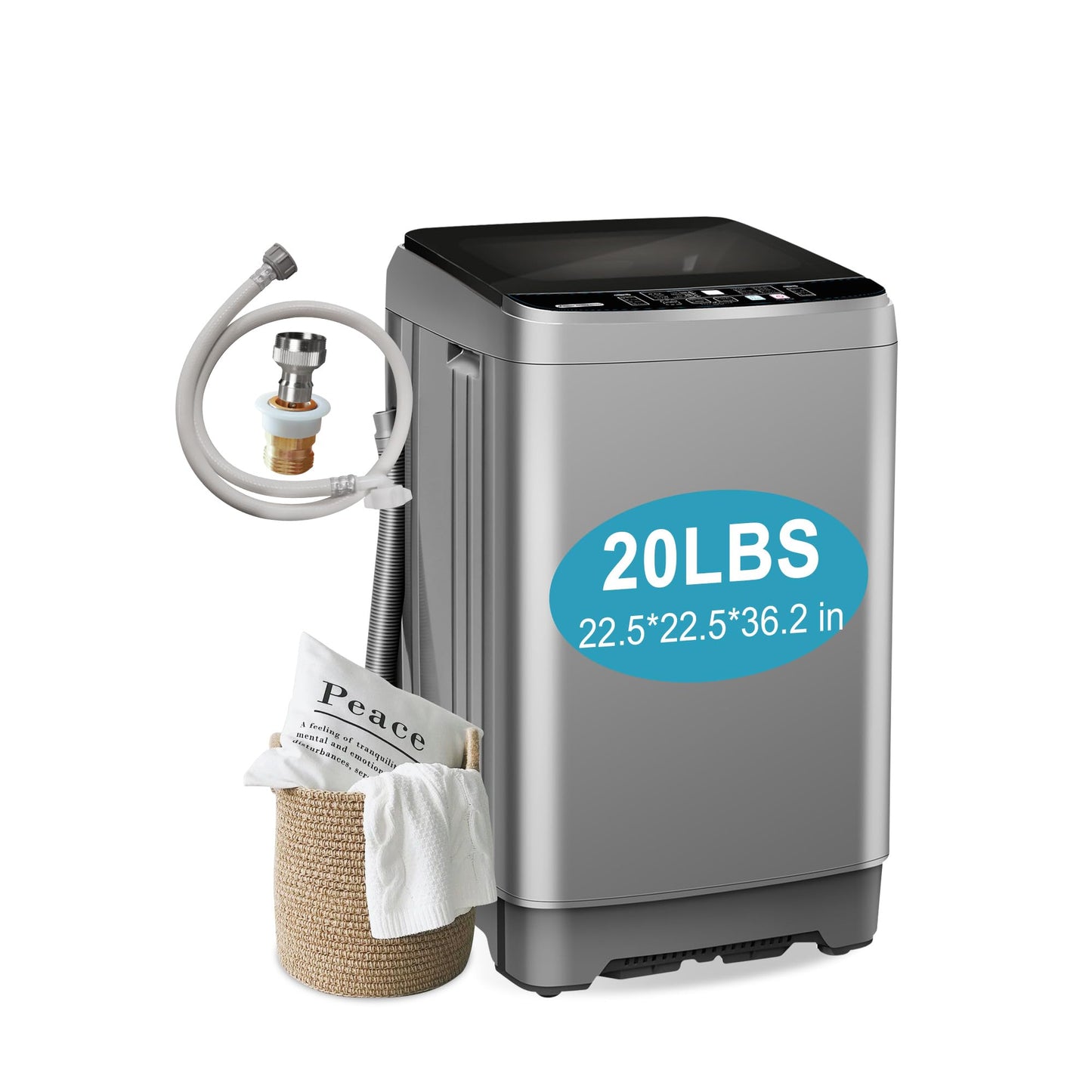 20lbs Portable Washing Machine, Fully Automatic Laundry Washer with LED Display, 10 Programs & 8 Water Levels, Top Load Clothes Washer for Apartment, Dorm, Grey