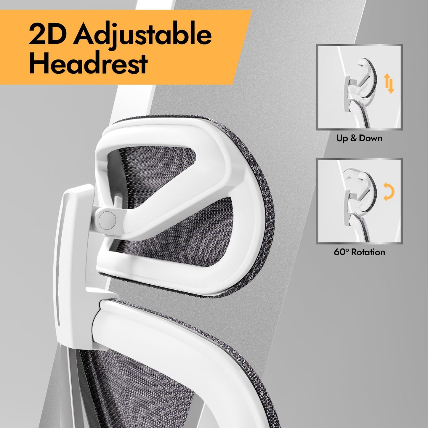 HOLLUDLE Ergonomic Mesh Office Chair - 3D Adjustable Lumbar Support & 3D Armrests, V-Shaped Back, Adjustable Desk Chair for Office & Home, White