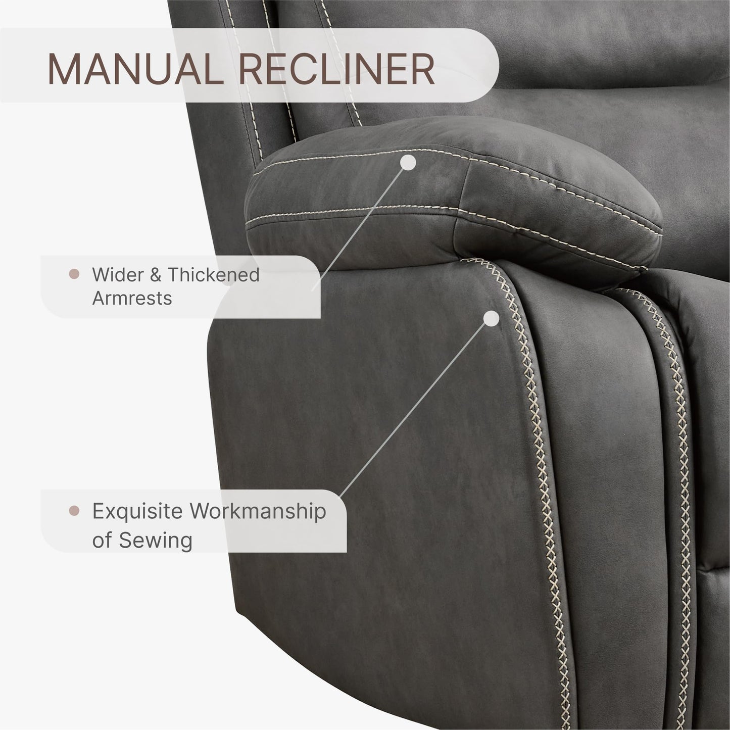 KISLOT Leather Recliner Chair Manual Sofa Rocker for Adults with Overstuffed Arm for Living Room Bedroom Home Theater Seating
