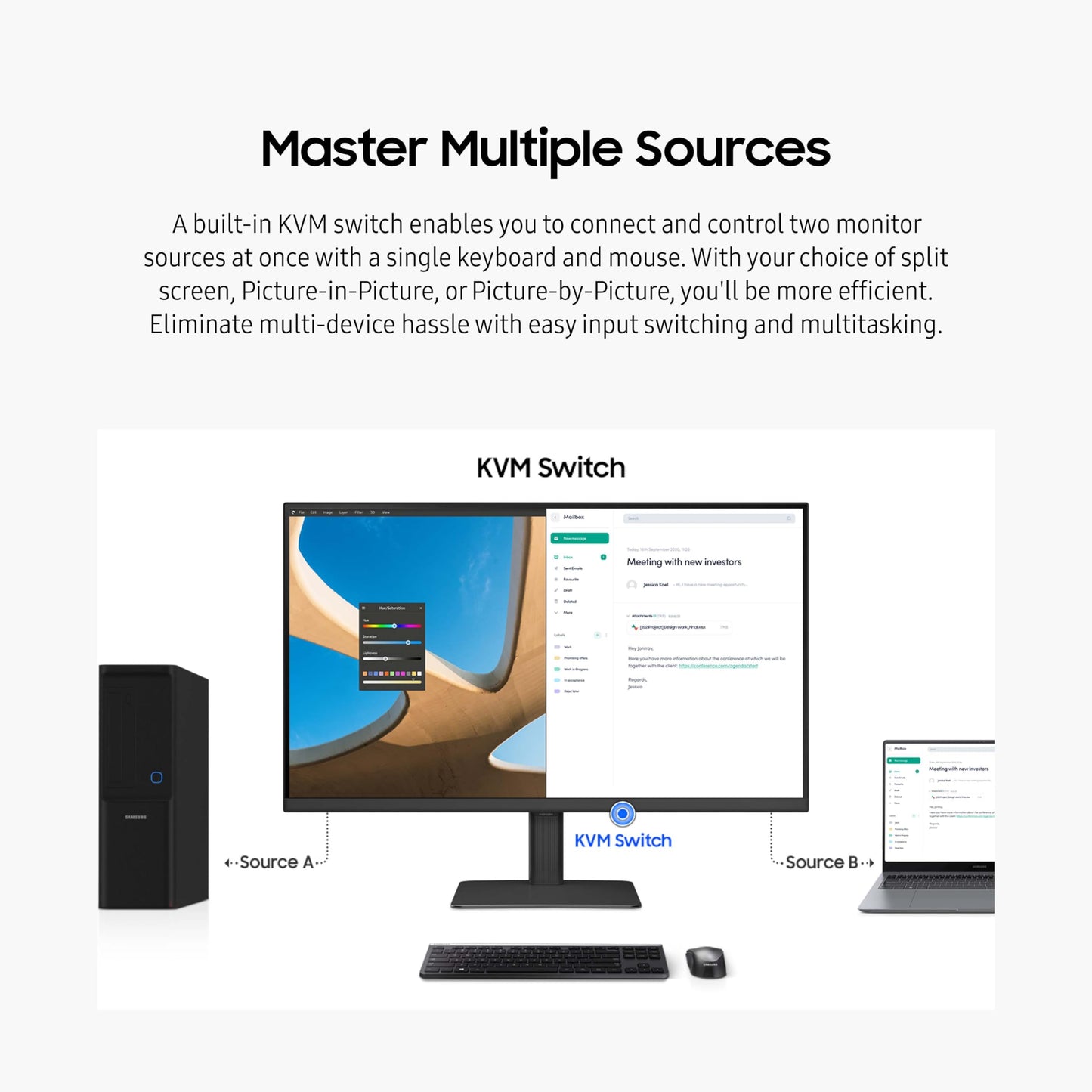 SAMSUNG 24" ViewFinity S6 (S60UD) Series QHD High Resolution Computer Monitor, 100Hz, HDR10, USB-C, Built-In LAN Port, Daisy Chain Support, Easy Setup, Height Adjustable Stand, LS24D606UANXZA, 2024