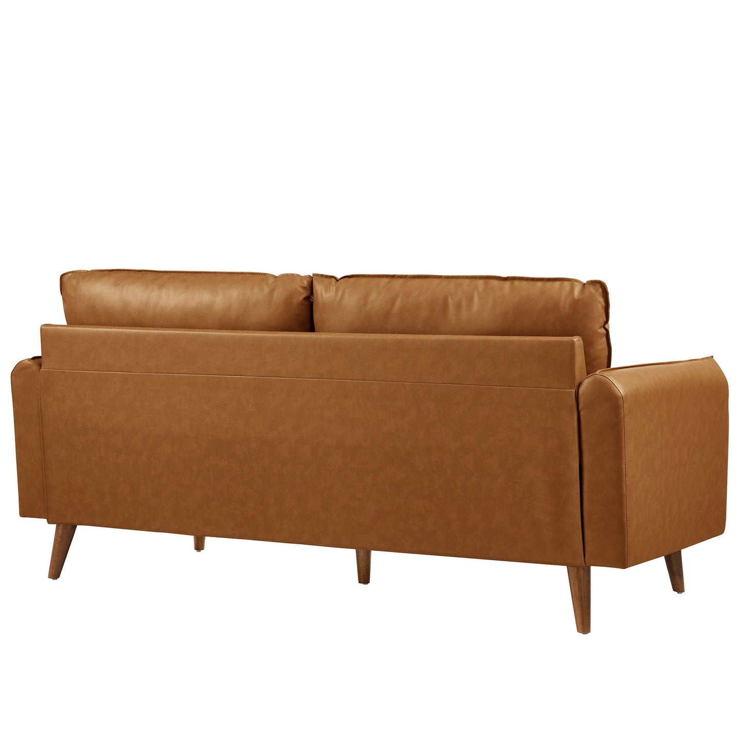 Modway Revive 72 Inch Faux Leather Sofa in Tan – 3 Seater PU Leather Couch with Cozy Wide Seats - Mid-Century Modern Upholstered Sofa for Living Room or Office
