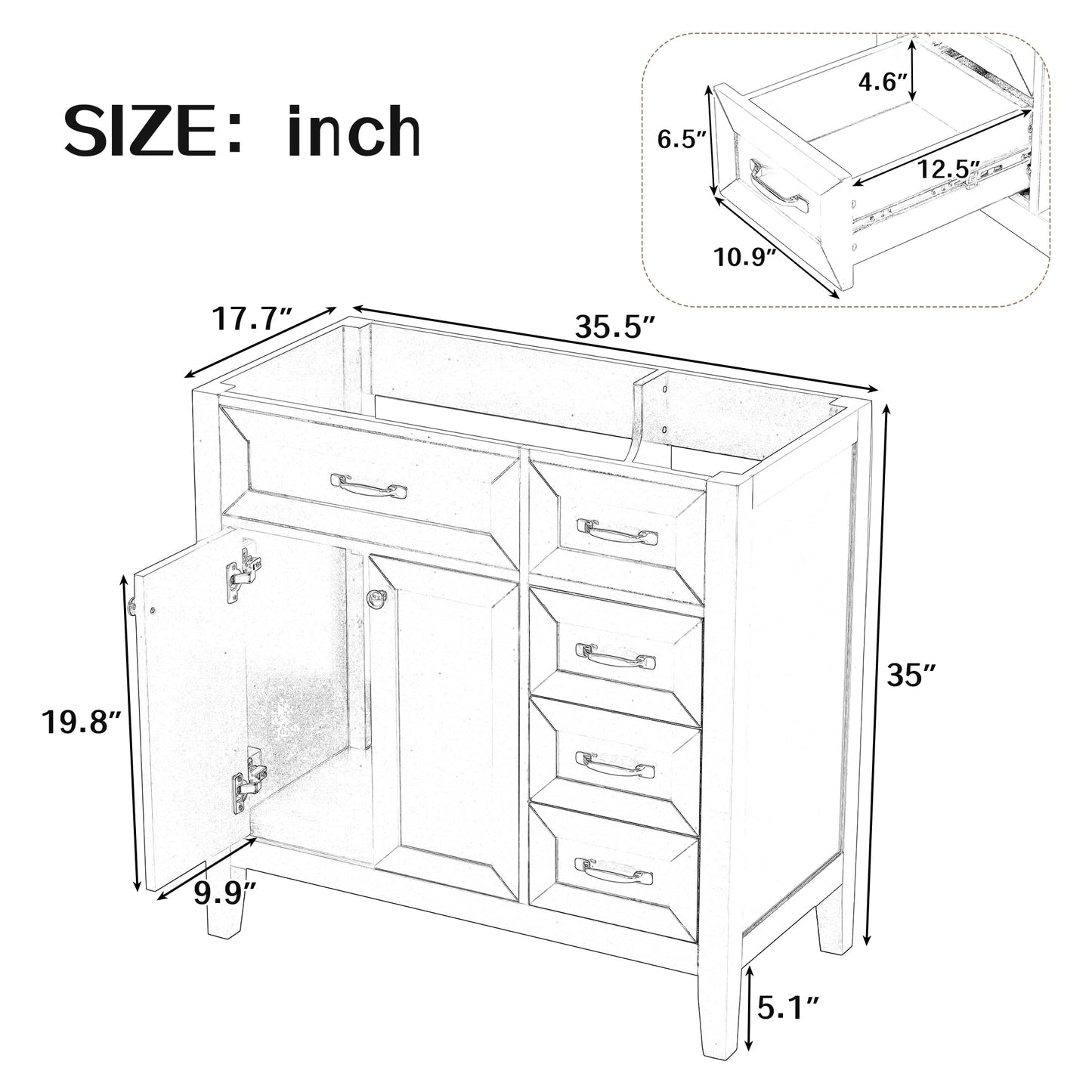 KTATK 36" Bathroom Vanity Without Sink,Cabinet Base Only,Solid Wood Cabinets Basin Vessel Set with 3 Drawers,Water-Proof,Stain Proof,Ample Enclosed Storage Spaces,Black