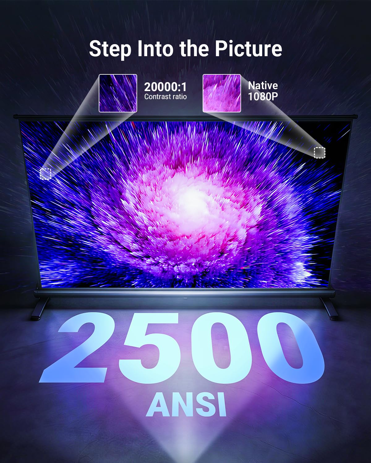 Smart 4K Projector [Bundled with Google TV Stick] with WiFi and Bluetooth, 2500ANSI, Auto Lens Cap, Portable Outdoor Movie Projector with Built-in Apps Auto Focus for Ceiling/Home Theater/Bedroom