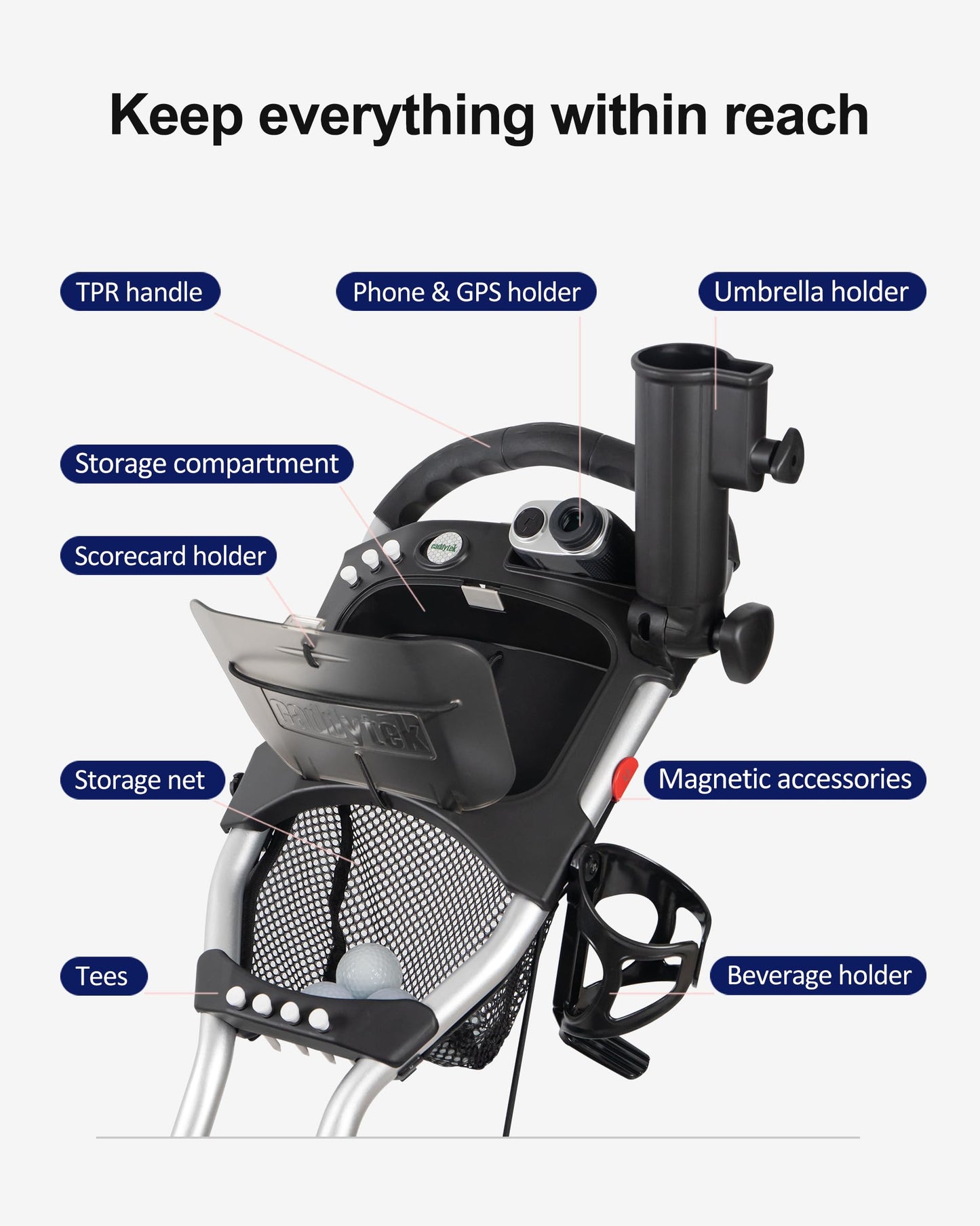 Caddytek Golf CaddyLite EZ Fold V8 3-Wheel Push Cart Silver