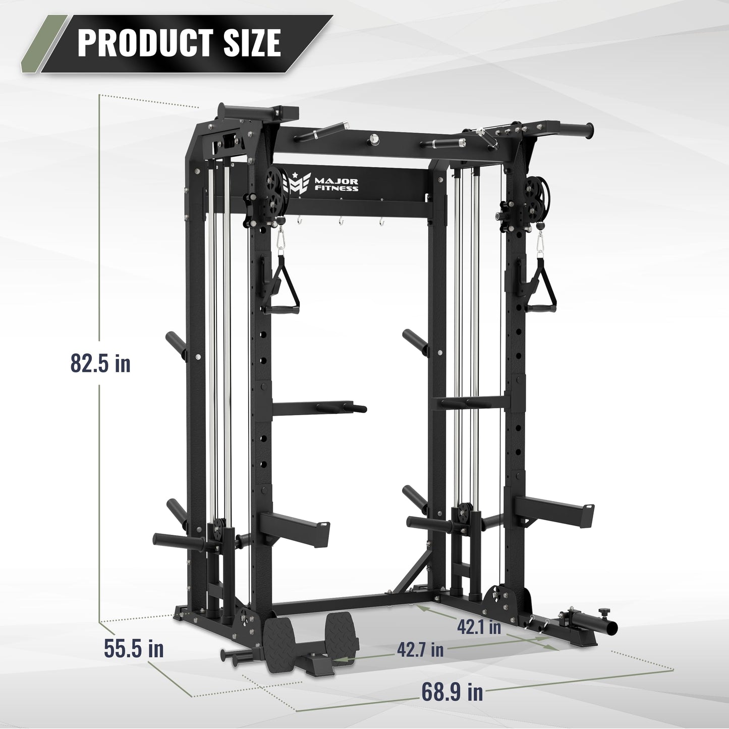 MAJOR FITNESS F22 Power Rack, 1600lbs All-in-One Squat Rack with Cable Crossover, Dual Pulley System, Heavy-Duty Steel Frame, Attachments & Storage for Home Gym Strength Training, Khaki