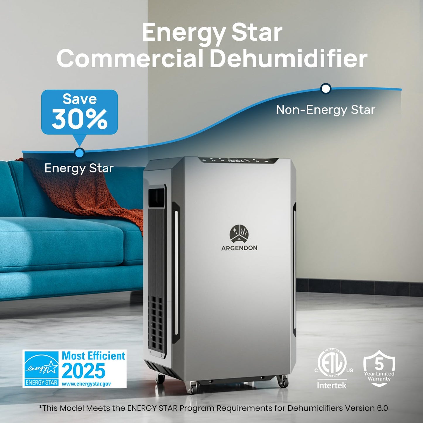 ARGENDON 70 PPD Energy Star Dehumidifier for Basement, Commercial Dehumidifier with Pump and Drain Hose - High-Capacity Moisture and Humidity Control for Homes, Industrial Use, and Large Space