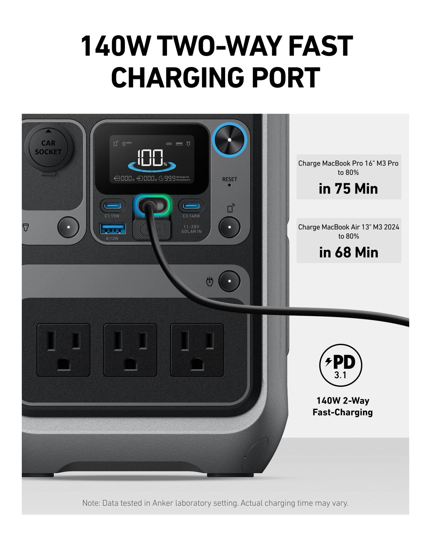 Anker Portable Power Station SOLIX C300, 288Wh LiFePO4 Backup Battery, 300W Solar Generator, 140W Two-Way Fast Charging, for Camping, Hunting, Travel, Blackout & Emergencies (Solar Panel Optional)