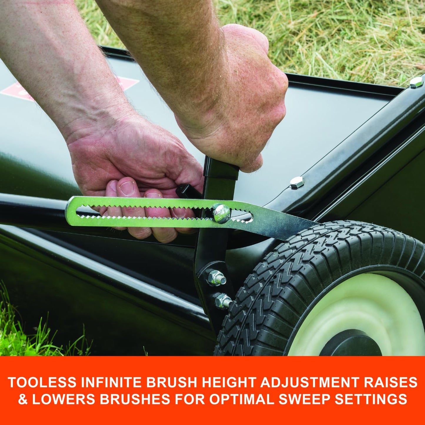 Agri-Fab Heavy Duty Tow Behind Lawn Sweeper, 50 in Working Width with 26 Cu Ft Hopper and Adjustable Brush Height