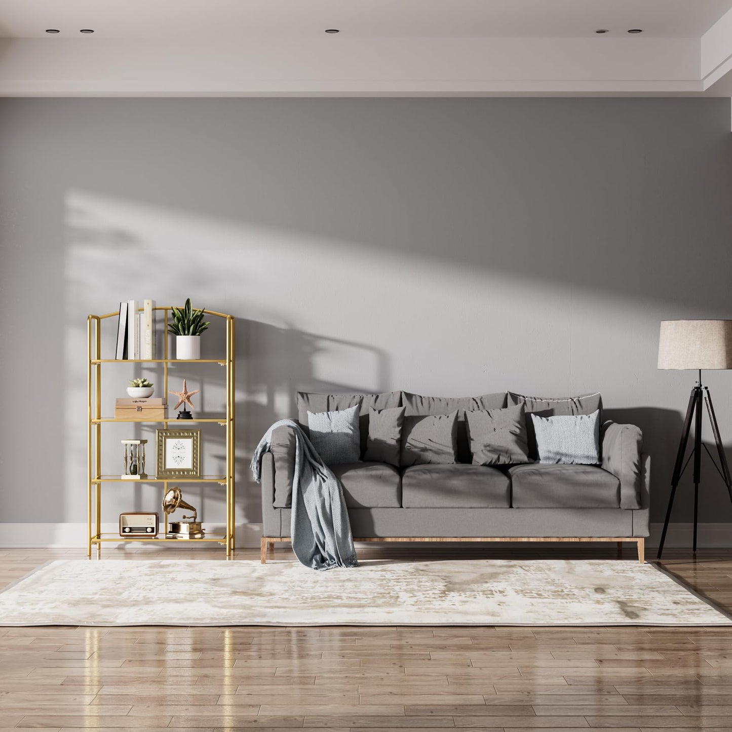 Crofy 4-Tier Wider Foldable Bookshelf, Gold Frame & Transparent Shelves