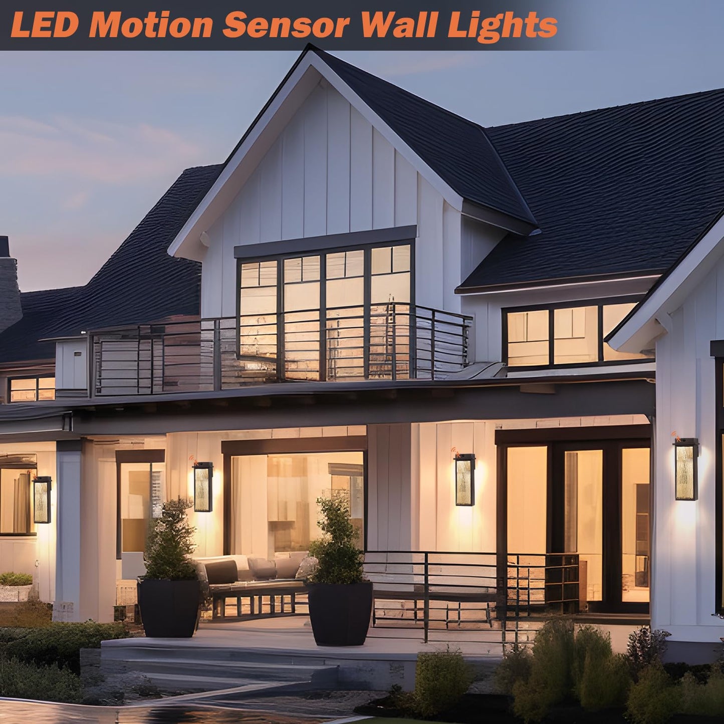 VenzBlomia LED Outdoor Lanterns, 16in Waterproof Motion Sensor Sconce, Oil Rubbed Bronze, 2 Pack, Rustic Metal Design