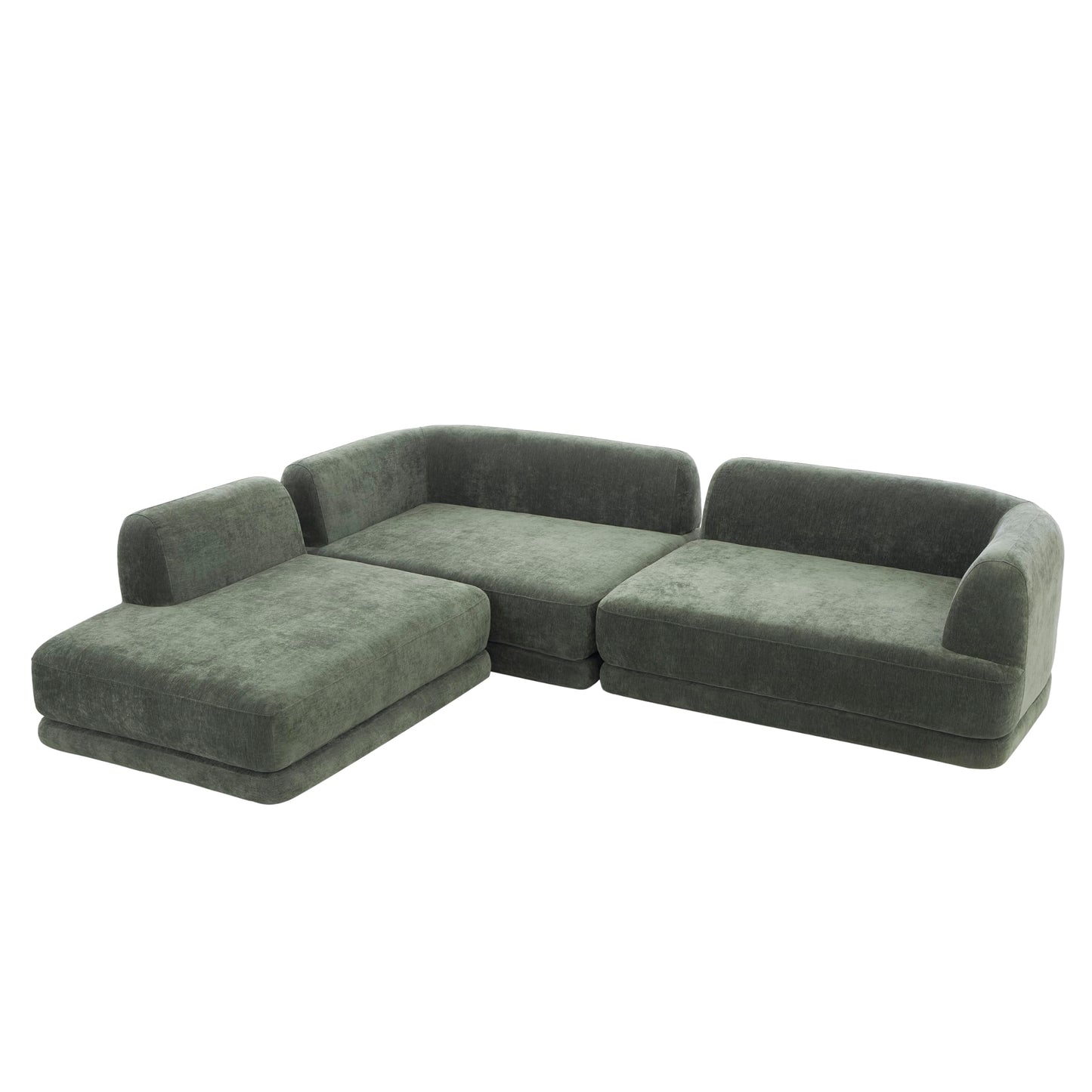 Merax 115" Modern L-Shaped Sectional Sofa with High-Density Fully Compressed Sponge and Chaise Lounge, Deep Seating 3-Piece Set, Fully Assembled Right Hand Facing for Living Room, Lounge, Green