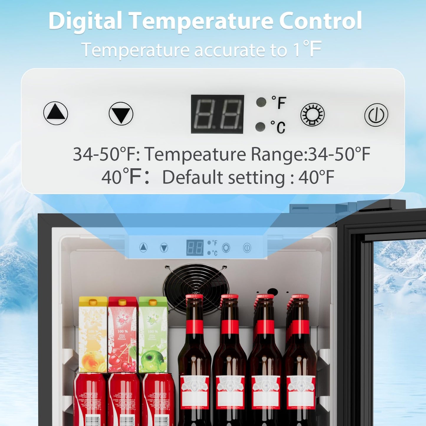 COWSAR Beverage Refrigerator Cooler, Freestanding 145 Can Beverage Refrigerator with Smart Temperature Control，6 CU FT Quiet Fridge with Lightbox for Bar, Office, Restaurant or Home, Black
