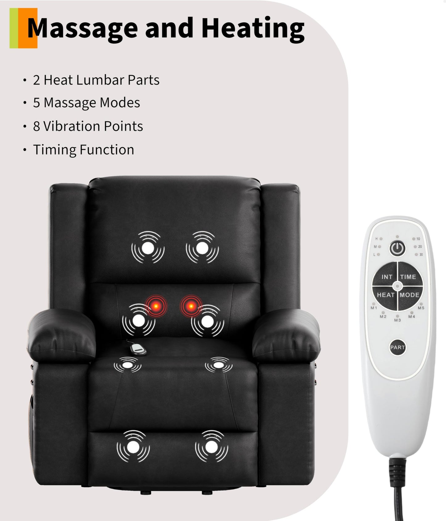 GarveeHome Power Lift Recliner Chair - Heat and Massage, Electric Lift Recliner for Elderly & Mobility Impaired, Adjustable Back and Legs, Heavy Duty Lift Chair for Seniors