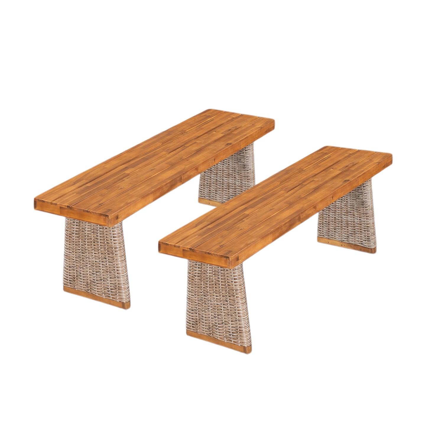 Christopher Knight Home Xavi Patio Acacia Wood Dining Set, Outdoor Side Table and Chairs Set with Slatted Panel Design and Handwoven Rattan Legs, Outdoor Furniture Set for Garden, 3 pcs, Brown + Teak