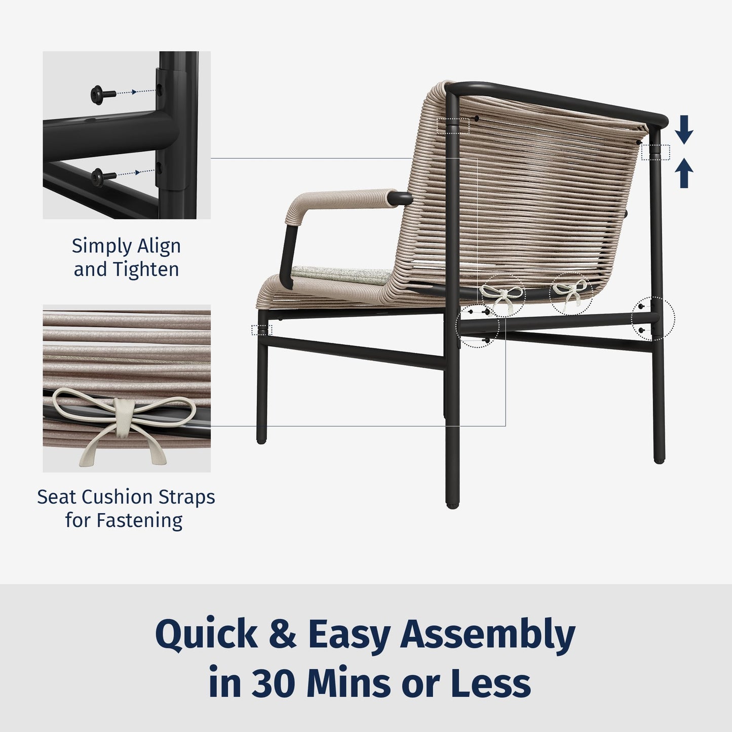 East Oak 3-Piece Patio Furniture Set, Outdoor Bistro Set with PE Rattan Wicker Wide Chairs, Soft Pads & Coffee Table, Modern All-Weather Wicker Patio Set for Garden and Porch, Creamy Apricot