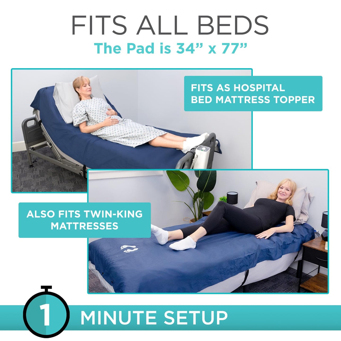 Vive 5" Alternating Pressure Mattress - Air Topper Pad for Bed Sore, Ulcer Prevention, Bedridden Treatment - Inflatable, Quiet Alternative Cover - Fits Hospital Bed - Includes Electric Pump System
