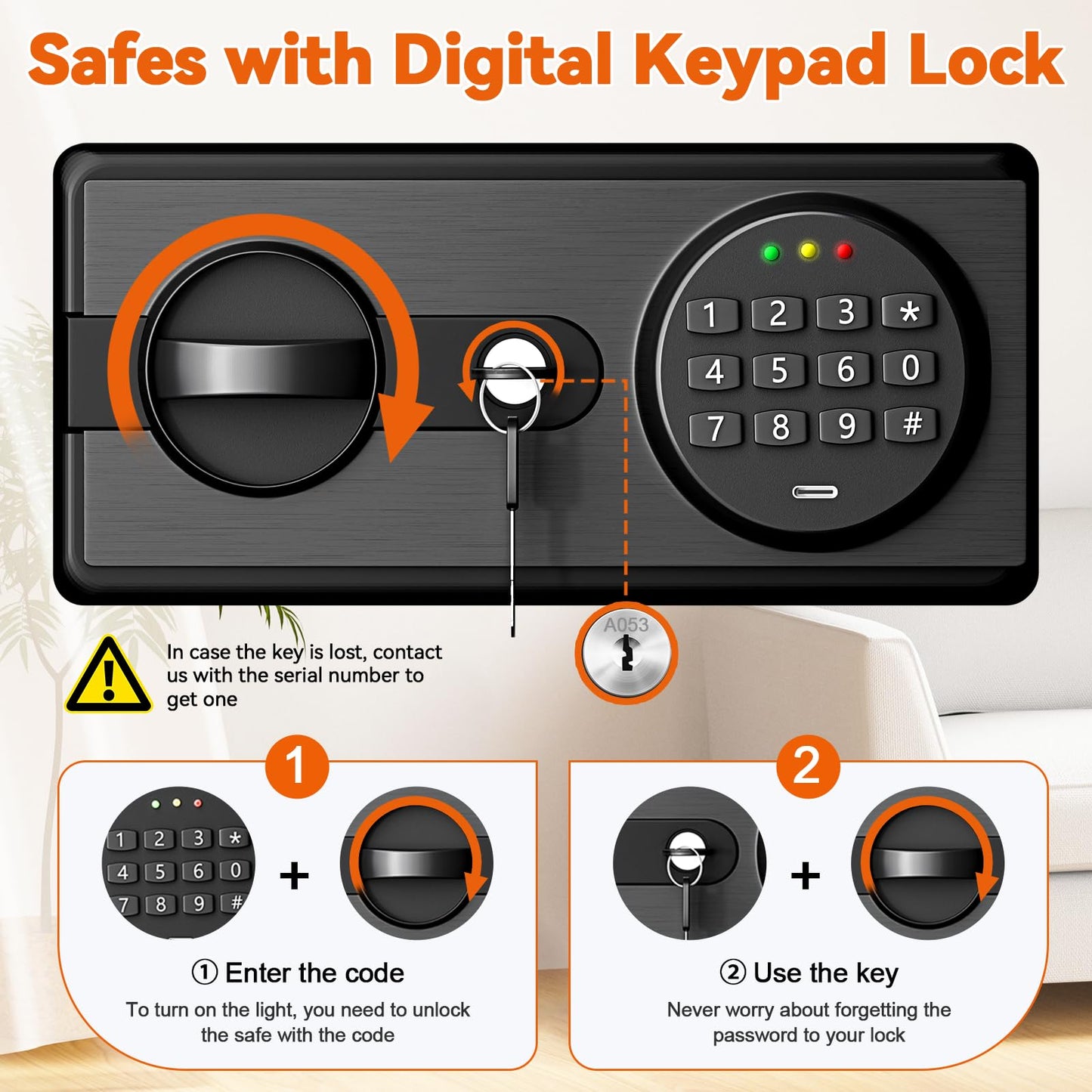 6.2 Cuft Large Home Safes Water and Fireproof with Digital Keypad & Key Lock, Fire Security Safe Box with 3 Removable Shelves, Fireproof Safes for Money Documents Jewelry, 27.56"H x13.78"W x 11.81"D