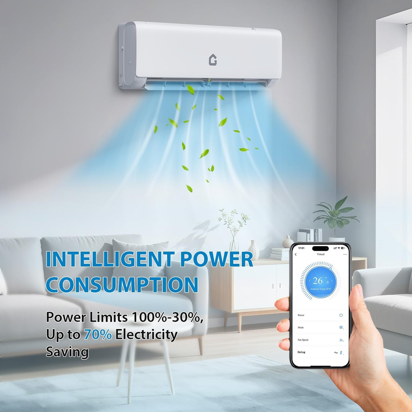 MERXENG 9000 BTU WiFi Enabled Mini Split Air Conditioner & Heater with Inverter, 18.5 SEER2 Energy Saving 115V Ductless Split AC Unit with Heat Pump & Installation Kit, Wall Mount AC Unit for Bedroom