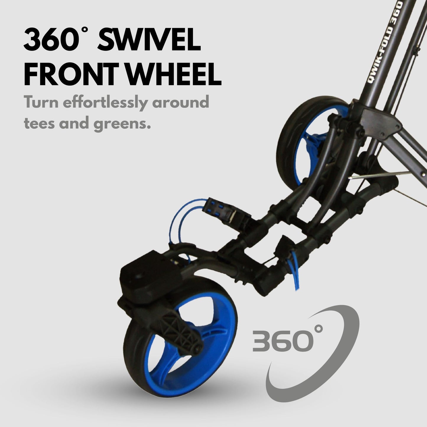 Qwik-Fold 360 Swivel 3 Wheel Push Pull Golf CART - 360* Rotating Front Wheel - ONE Second to Open & Close! (Charcoal/Blue)