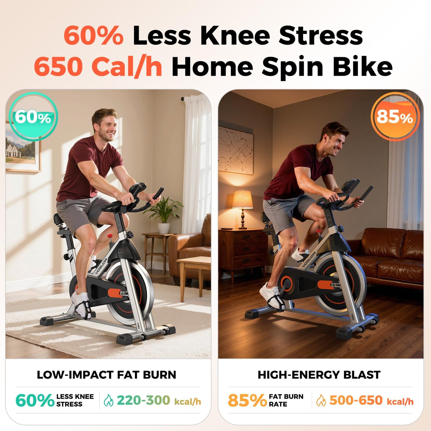YOSUDA Exercise Bike, Brake Pad Stationary Bike for Home with Exclusive App, Magnetic Indoor Cycling Bike with 300 lb Weight Capacity, Low Noise, Tablet Holder and Fitness Courses for Weight Loss, Friction-Black