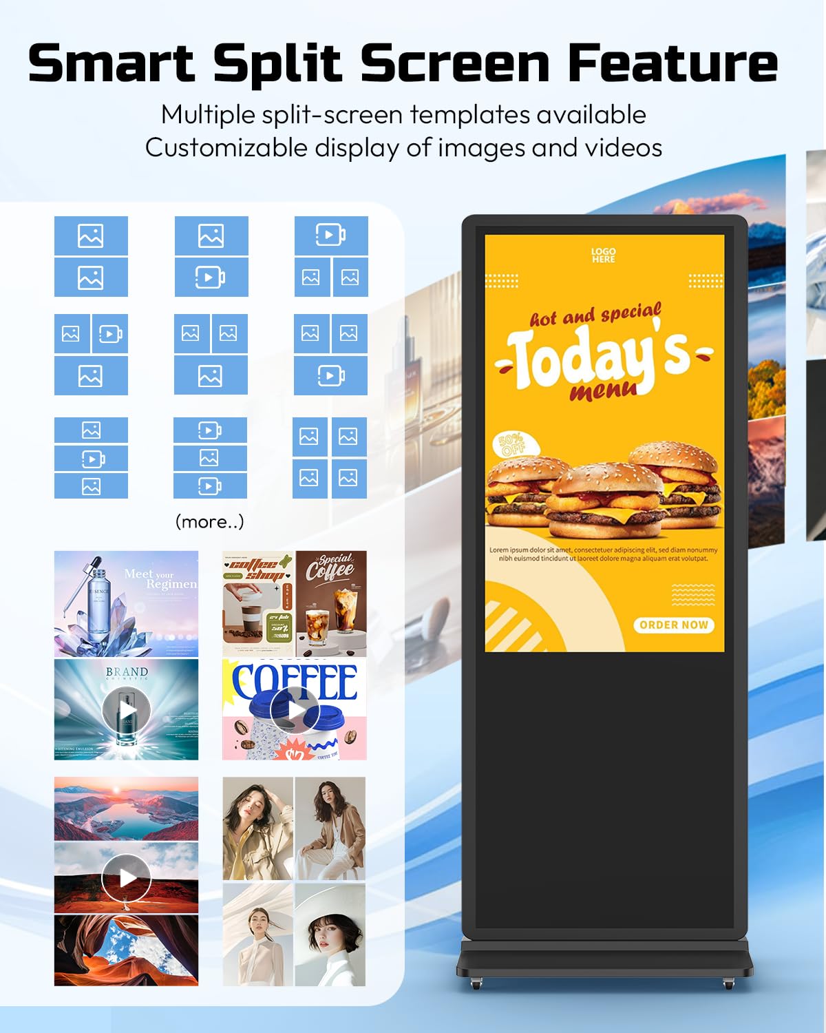 SIOXCFZ 55 inch Digital Signage Display, 4K 2160P LCD Touchscreen Indoor Floor Standing Digital Kiosk, Auto Media Player Advertising Display Poster with Android OS Remote Control, HDMI/WiFi/USB