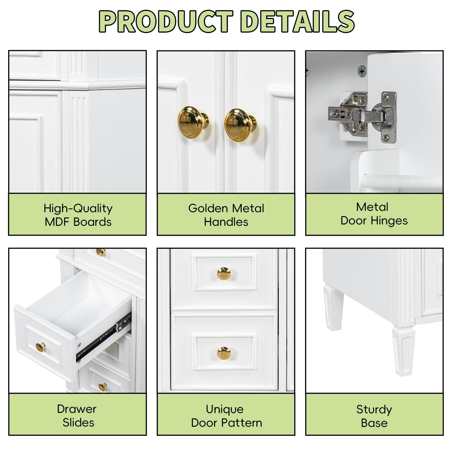 36" Bathroom Vanity Cabinet with Ceramic Countertop Sink Combo Set, Solid Wood Frame, Tilt-Out Drawers and Left Side Drawers, Soft Closing Door Hinges, Modern Style, White