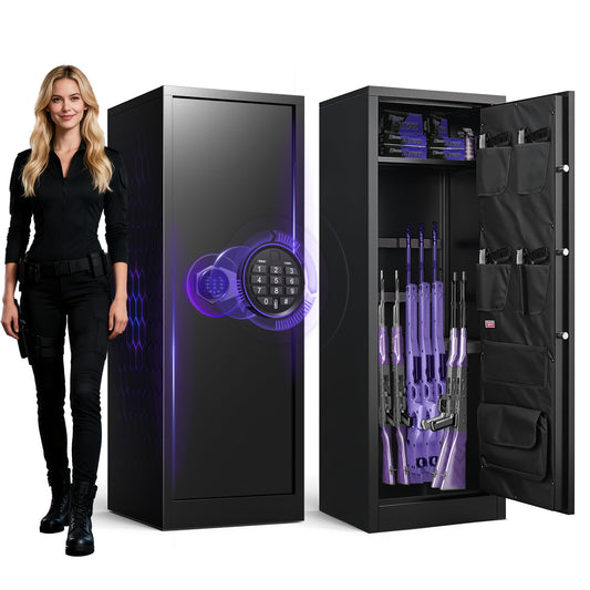 8-10 Gun Safe for Rifles and Pistols, Gun Cabinets for Rifles and Shotguns, Long Gun Safe for Home Rifle and Pistols with Dual Alarm & Mute Mode, Gun Cabinet with Quick Access and Gun Rack